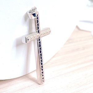 Handmade Luxury White Gold Finish Sterling Silver Cross Pendant